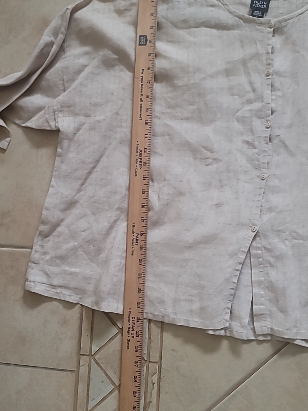 Eileen Fisher Cream Button-Front Irish Linen Lagenlook Top L - Picture 10 of 11